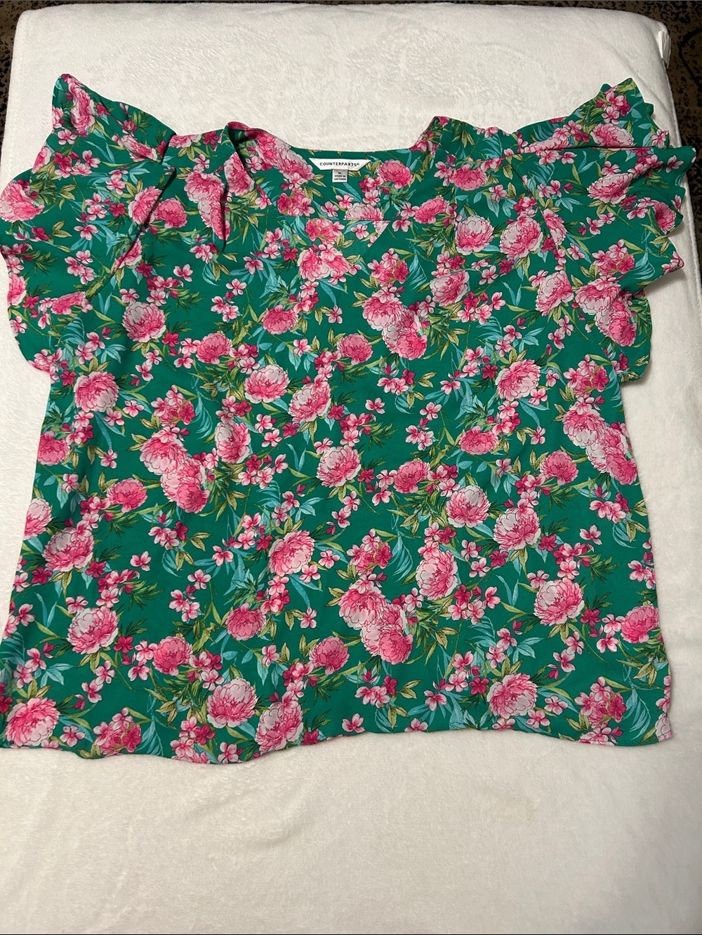 Counterparts Green Floral Ruffle Sleeve Blouse